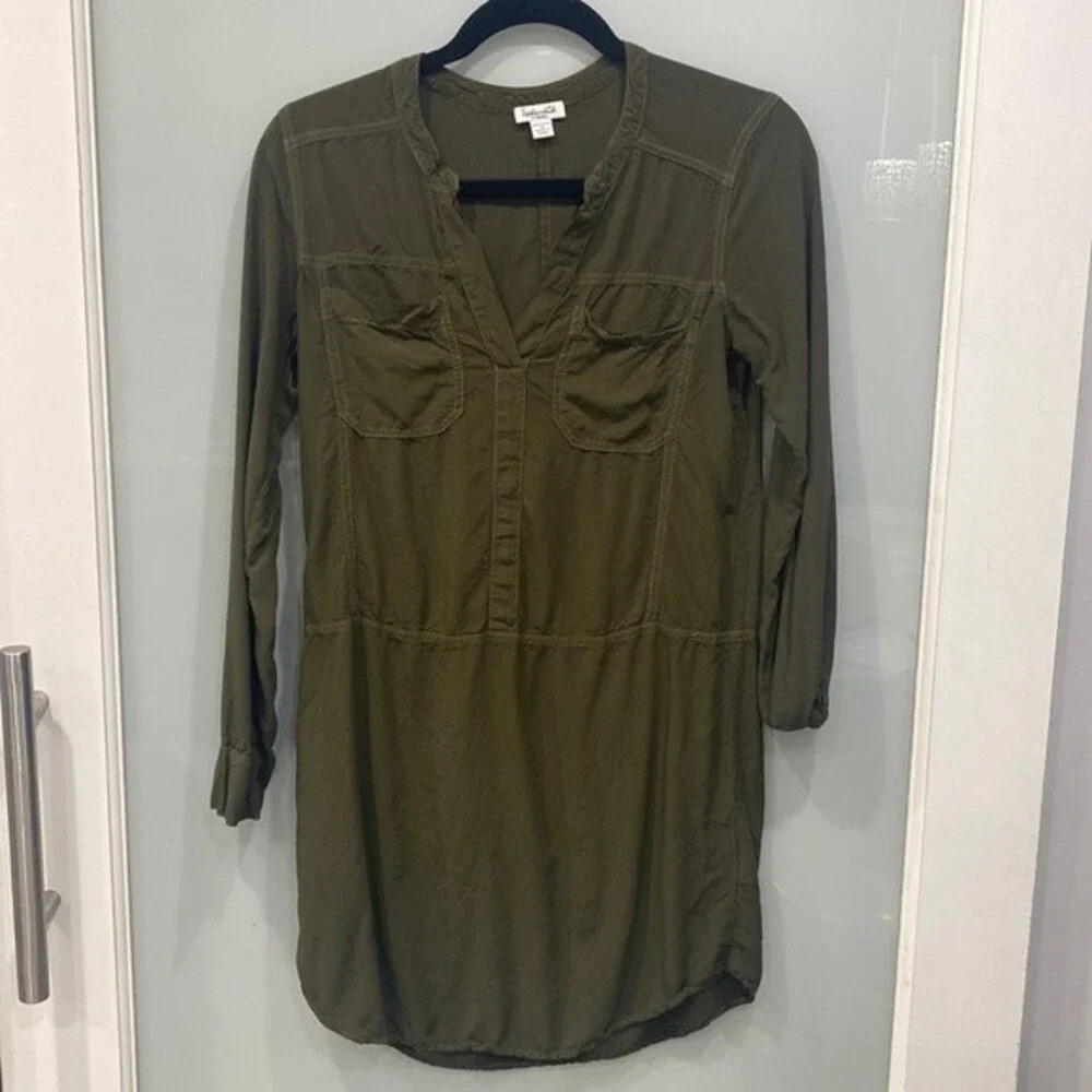 Splendid Women's Dark Army Hunter Army Green Long Sleeve Mini Dress Sz XS